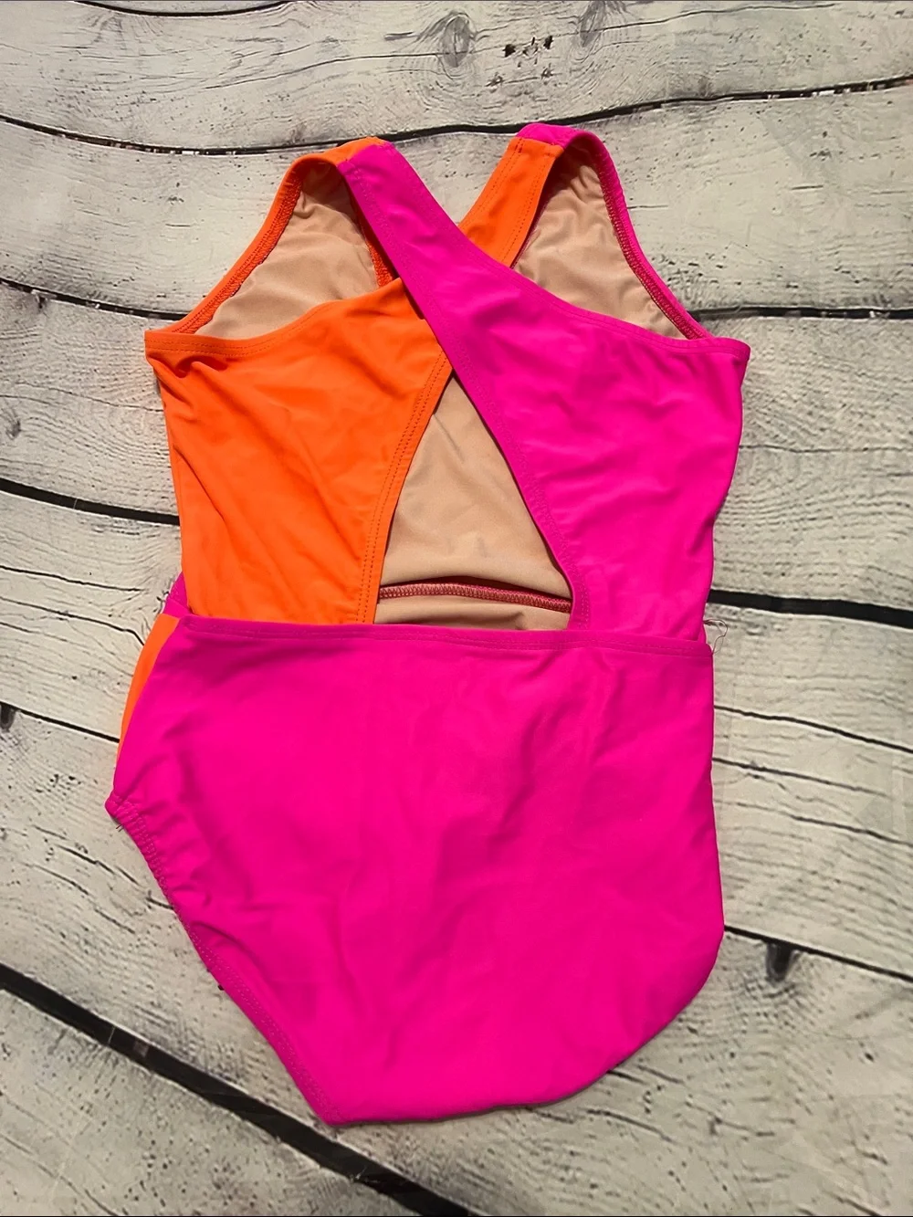 BP Designs Colorblock Leotard Hot Pink & Bright Orange